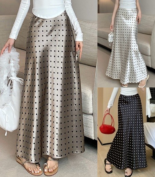 ロングスカート マキシ丈 フリル シンプル ドット柄 カジュアル レディース XL ブラック拍卖