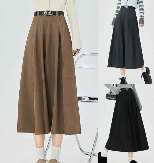 ひざ丈スカート フリル 無地 カジュアル シンプル 秋冬 M ブラック拍卖