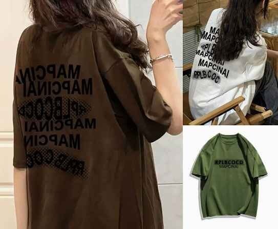全4色 半袖Tシャツ 切り替え 体型カバー 着痩せ LOGO ロゴ 英字 【大きいサイズあり】 カジュアル M グリーン拍卖