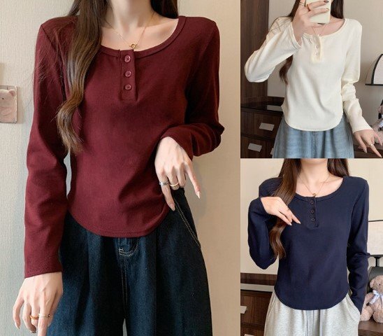 トップス 長袖Tシャツ シンプル 無地 カジュアル カットソー レディース 4XL ブルー拍卖