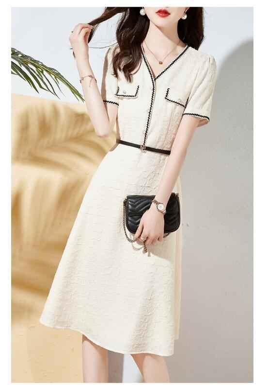 ワンピース 半袖 ひざ丈 レディース OL きれいめ オフィスカジュアル 仕事 通勤 M オフホワイト拍卖