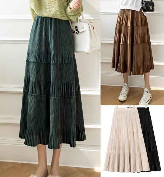 全4色 スカート フリル 切り替え 体型カバー 着痩せ 無地 sweet系 S ブラウン拍卖