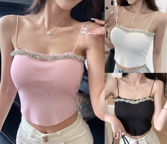 タンクトップ ベスト 切り替え スリム 着痩せ シンプル フリー ピンク拍卖