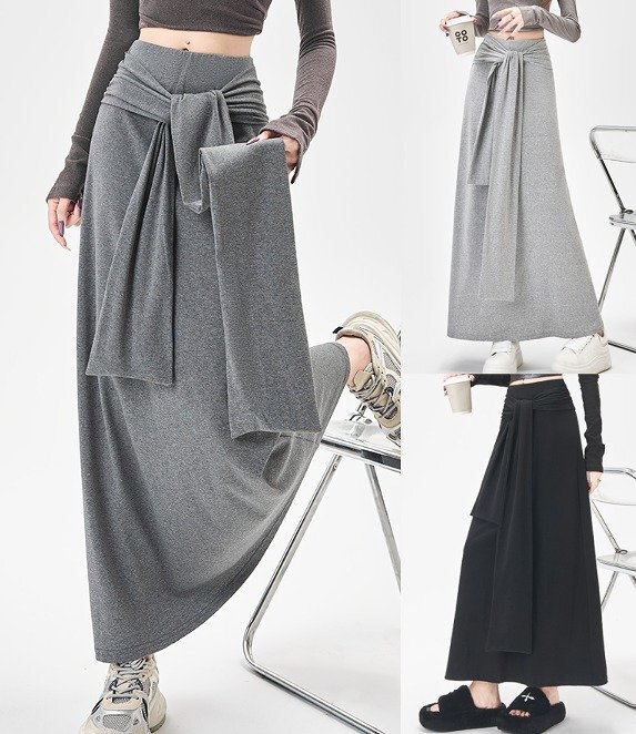 スカート タイトスカート フリル 切り替え スリム 着痩せ S ライトグレー拍卖