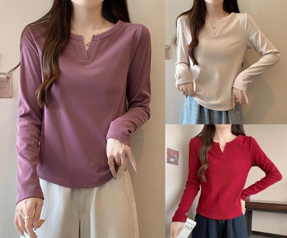 トップス 長袖Tシャツ シンプル 無地 カジュアル カットソー レディース 3XL パープル拍卖