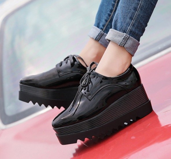 スリッポン ローファー モカシン 厚底靴 プラットフォーム 厚底 ウエッジ シンプル 【34】21.5~22cm ブラック拍卖