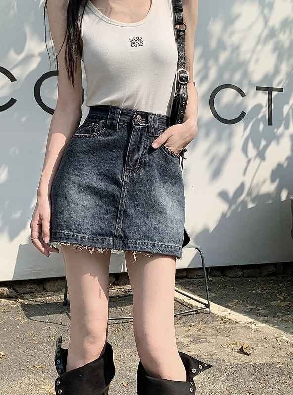 デニムスカート ハイウエスト 切り替え スリム 着痩せ デニム シンプル L ブルー拍卖