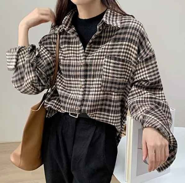 長袖シャツ 長袖トップス カジュアル チェック柄 シンプル かわいい 秋冬 M ワンカラー拍卖