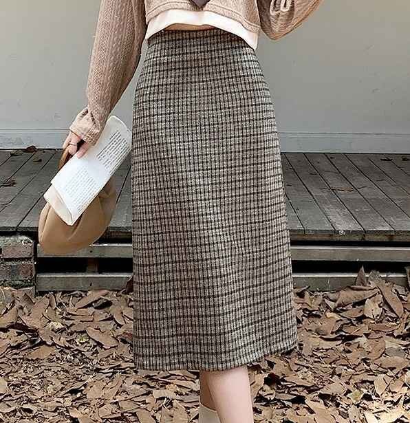 ひざ丈スカート タイトスカート チェック柄 カジュアル ギンガムチェック かわいい【大きいサイズあり】 M ブラウン拍卖