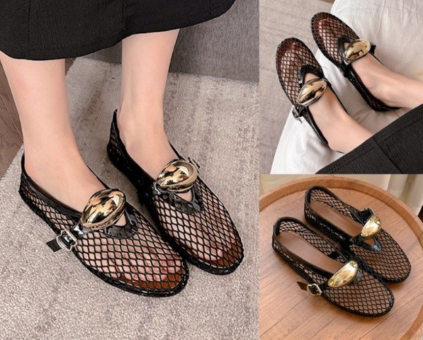 スリッポン ローファー モカシン ぺたんこ 透け編み 無地 シンプル 【38】23.5~24cm ブラック拍卖