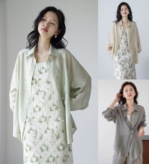 トップス シャツ ブラウス 長袖 薄手 羽織 カーディガン 日よけ 冷房対策 シンプル カジュアル レディース M ライトグリーン拍卖