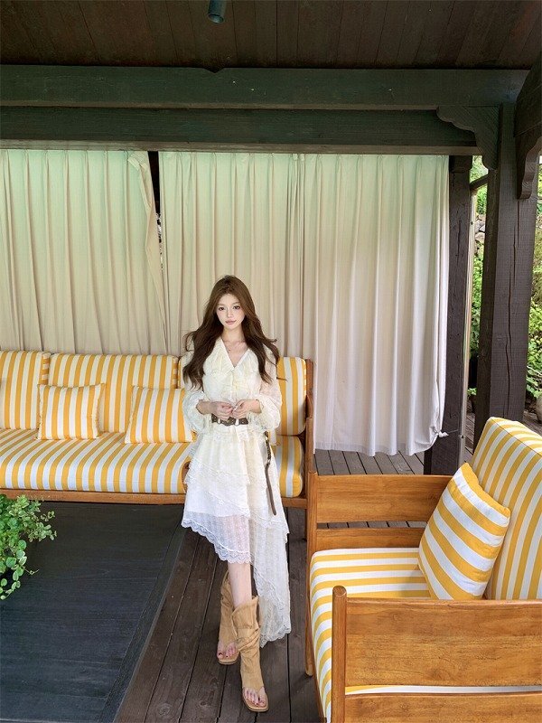 上下セット 2点セット アシンメトリー フリル 切り替え スリム 着痩せ L オフホワイト拍卖