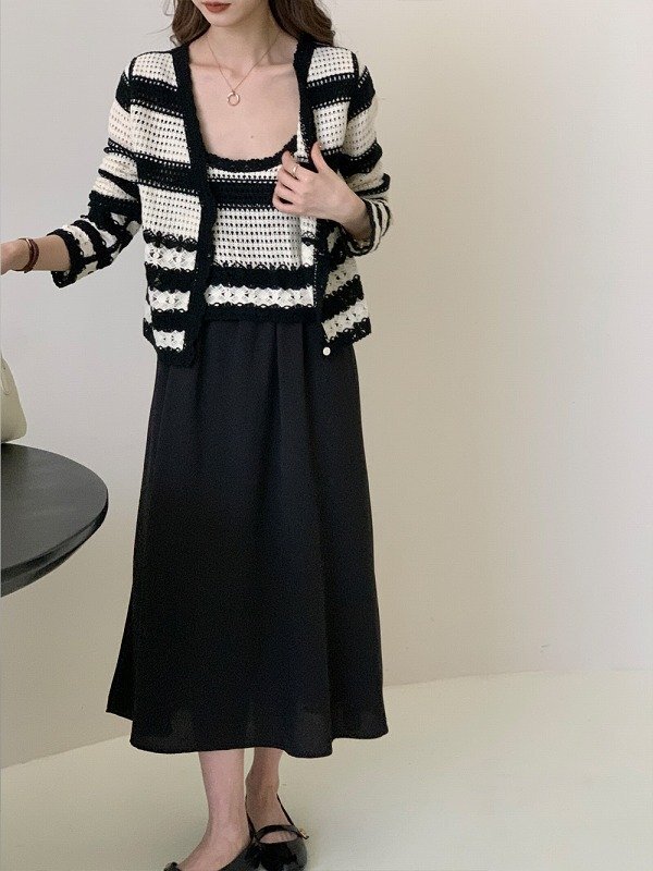 チュニックワンピース 2点セット フリル 切り替え バイカラー スリム 着痩せ カジュアル M ブラック拍卖