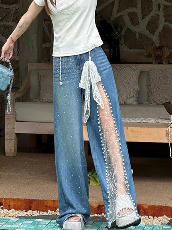 Gパン ジーパン ジーンズ ハイウエスト 切り替え 体型カバー 着痩せ デニム XL ブルー拍卖