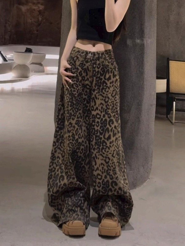 Gパン ジーパン ジーンズ 切り替え バイカラー 体型カバー 着痩せ デニム レオパード柄 L レオパード柄拍卖