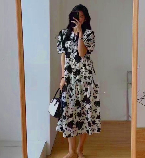 ワンピース フリル 切り替え バイカラー 体型カバー 着痩せ XL ワンカラー拍卖