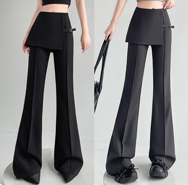 パンツ ハイウエスト 切り替え スリム 着痩せ S ブラック拍卖
