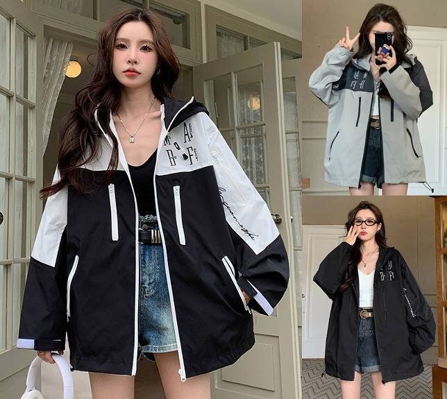 ジャケット ブルゾン 長袖アウター フード付き ジャンパー 【大きいサイズあり】 L ブラック拍卖