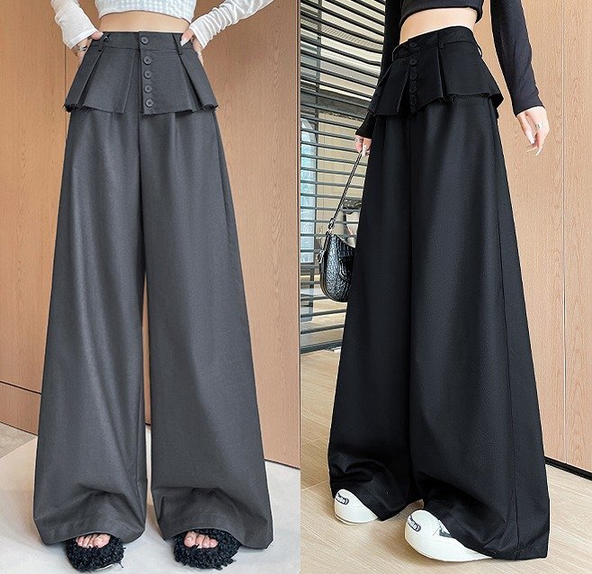 ワイド バギーパンツ 切り替え 体型カバー 着痩せ 2L ブラック拍卖