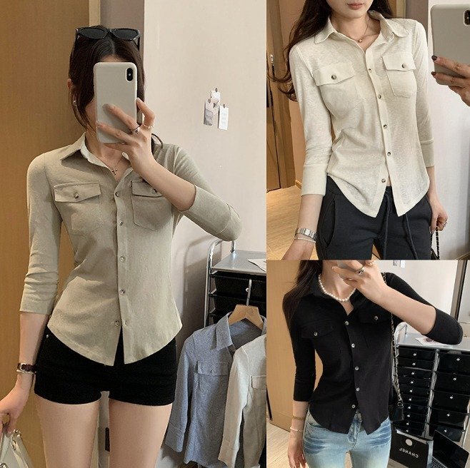 トップス シャツ ブラウス 長袖 シンプル オフィスカジュアル スリム レディース XL グレー拍卖