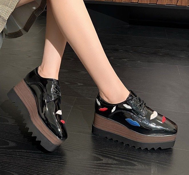 スリッポン ローファー モカシン 厚底 ウエッジ 厚底靴 プラットフォーム バイカラー シンプル 【37】23~23.5cm ブラック拍卖