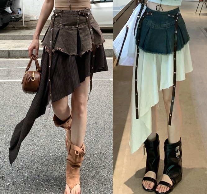 スカート アシンメトリー フリル 切り替え スリム 着痩せ L グレー拍卖