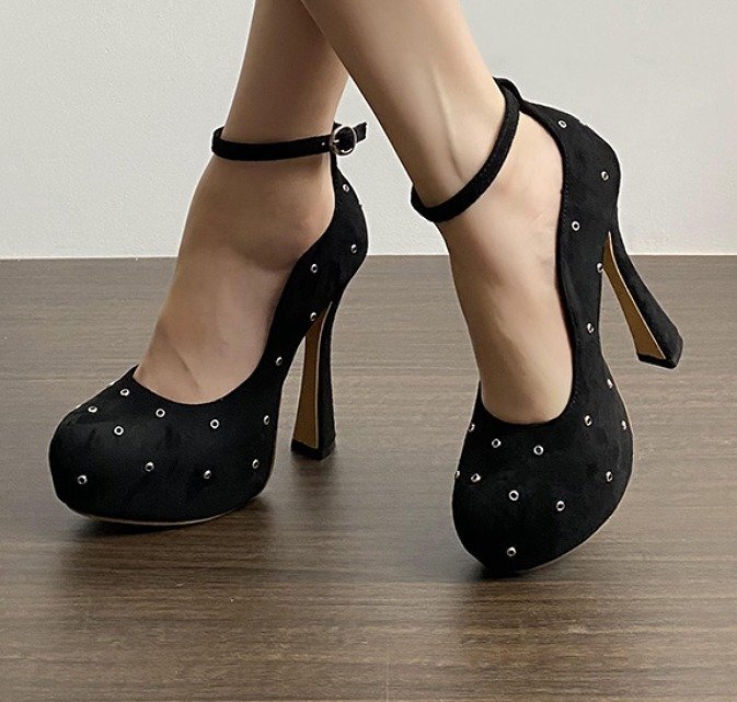 ハイヒールシューズ オフィス 丸トウ 切り替え シンプル 【35】22~22.5cm ブラック拍卖