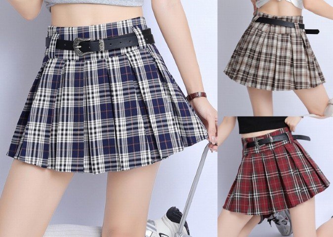 スカート フリル 切り替え バイカラー スリム 着痩せ チェック柄 カジュアル M ブルー拍卖