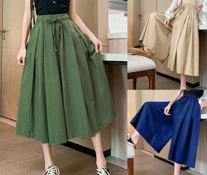 全4色 キュロット フリル 切り替え 体型カバー 着痩せ 無地 シンプル フリー オリーブ拍卖