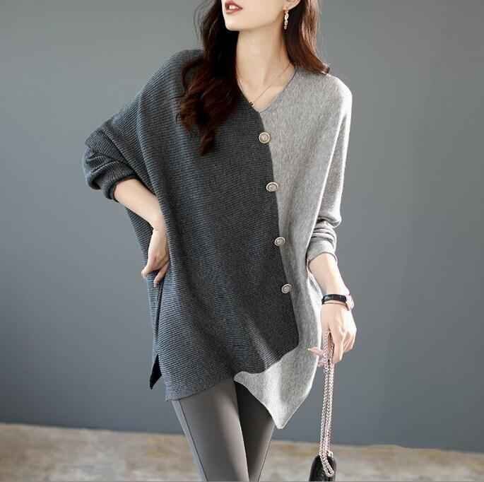 長袖ニットトップ プルオーバーセーター レディース M グレー拍卖