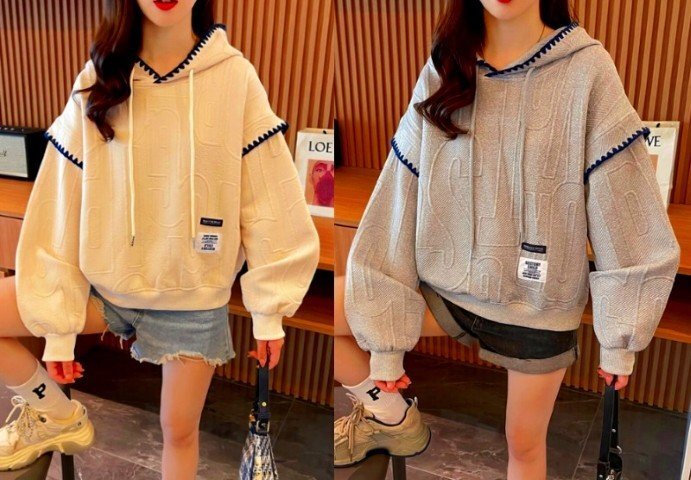 スウェット トレーナー 長袖 切り替え 体型カバー 着痩せ 帽子付き M グレー拍卖