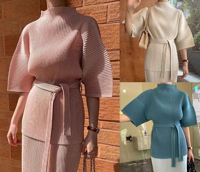 全3色 半袖トップス シャーリング 切り替え スリム 着痩せ シンプル フリー オフホワイト拍卖