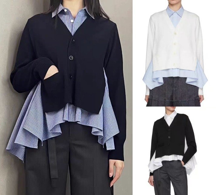 シャツ ブラウス 切り替え バイカラー 体型カバー 着痩せ フリー 色品番2拍卖