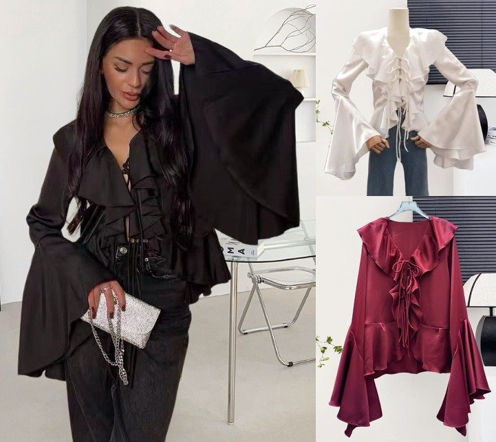 トップス 日焼け止め フリル 切り替え 体型カバー 着痩せ フリー レッド拍卖