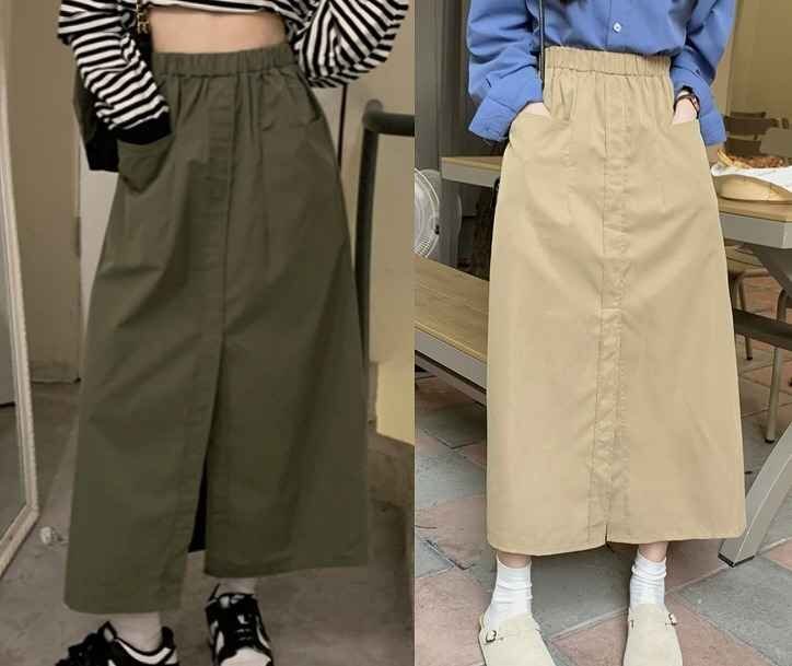 全2色 スカート ハイウエスト スリット 切り替え スリム 着痩せ シンプル フリー ベージュ拍卖