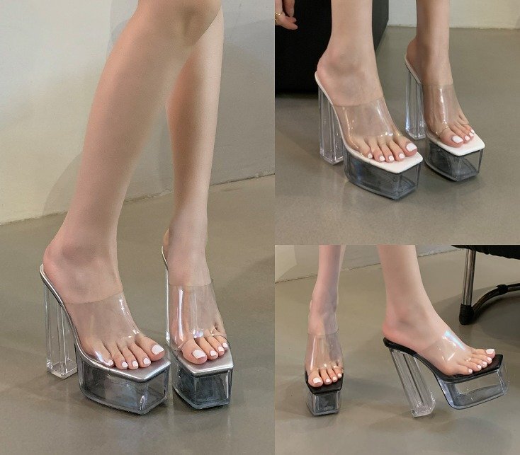 ハイヒールシューズ オフィス 太いヒール 切り替え シンプル 【35】22~22.5cm ホワイト拍卖