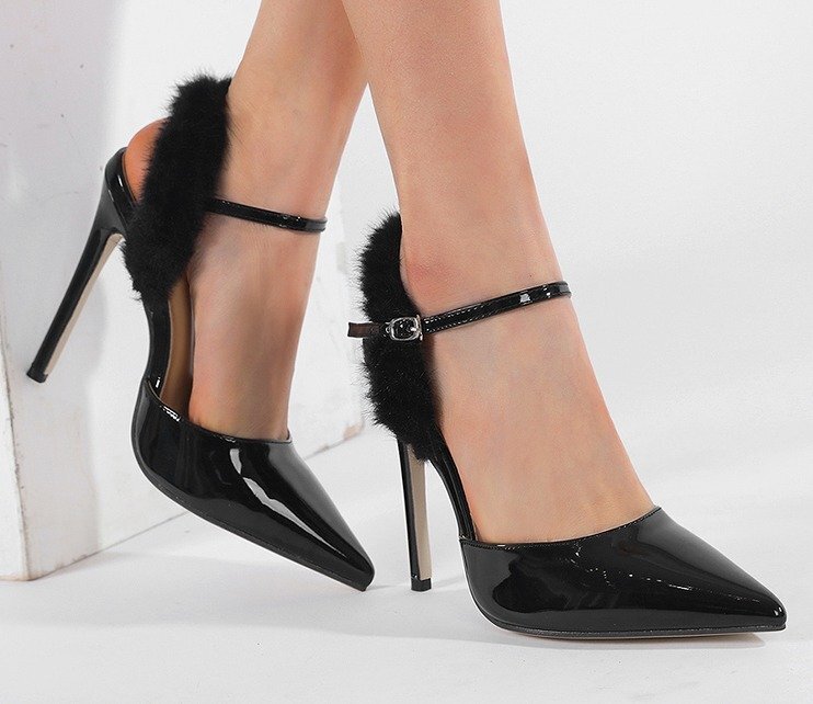 ハイヒールシューズ オフィス とんがりトゥ ピンヒール 切り替え シンプル 【38】23.5~24cm ブラック拍卖