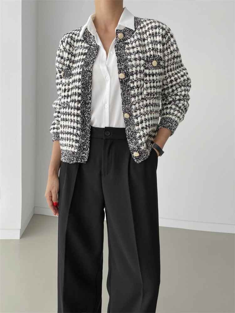 ラウンドネック シック 長袖 レトロ カーディガン フリー ピンク拍卖