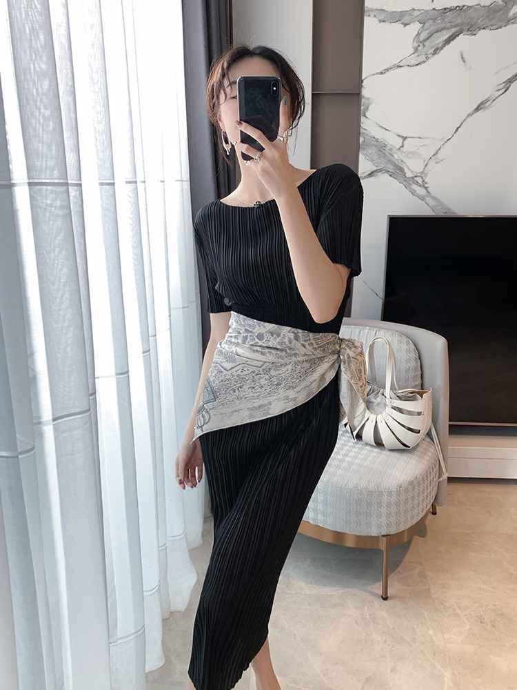 ワンピース ロングスカート ハイウエスト おしゃれ 半袖 M ネイビー拍卖