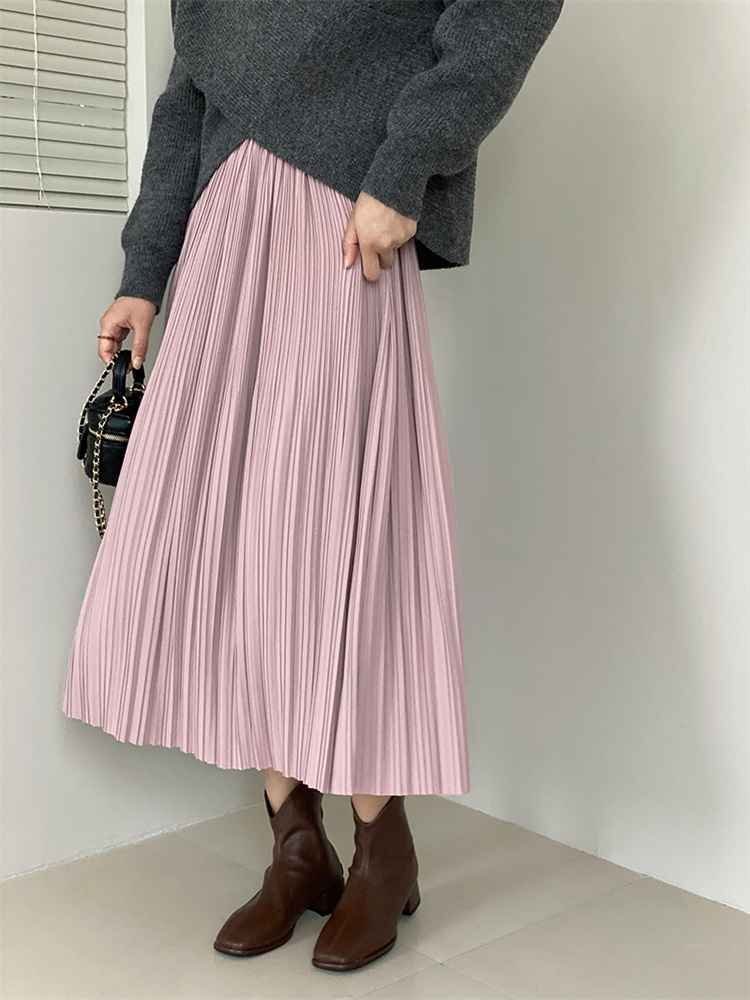 ロングスカート プリーツスカート フレアスカート シンプル かわいい レディース M ブラック拍卖