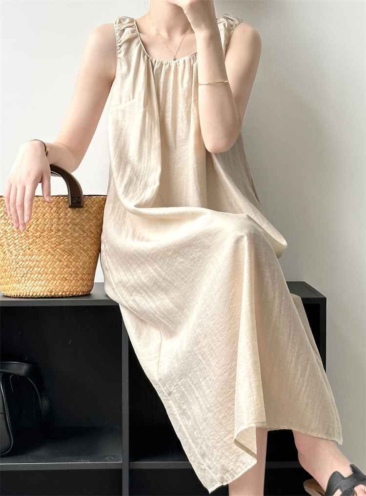 ジャンパースカート キャミワンピ ロングワンピ Uネック ノースリーブワンピ レディース M マスタード拍卖