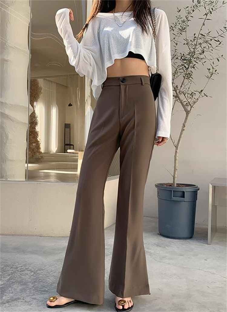 スプリット マイクロフレア ワイドパンツ スーツパンツ ドレープ カジュアルパンツ 2XL カーキ拍卖