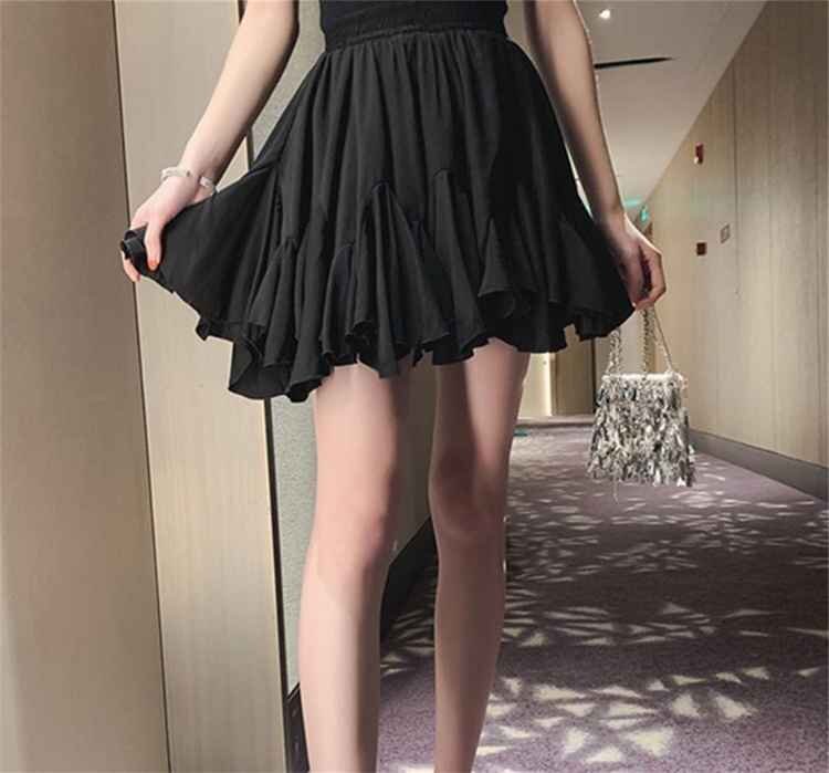 ハイウエスト プリーツ フリル ミニスカート かわいい系 XL ブラック拍卖