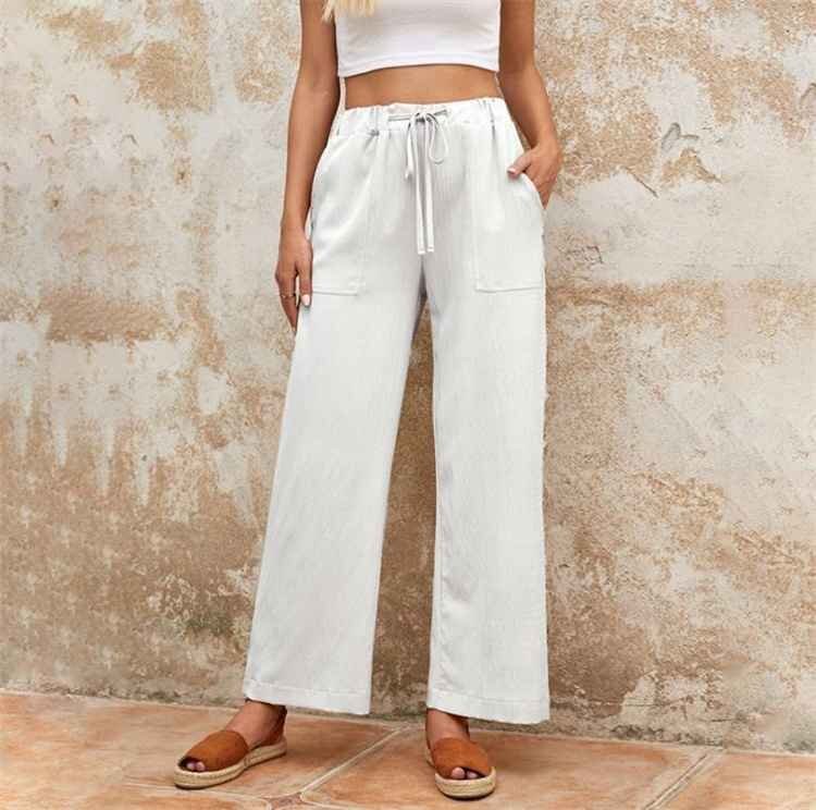 レースアップ カジュアル スリム ロングパンツ ワイドパンツ S グレー拍卖