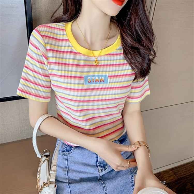 ボーダー柄 トップス 半袖 ポロシャツ 夏 Tシャツ かわいい系 M イエロー拍卖