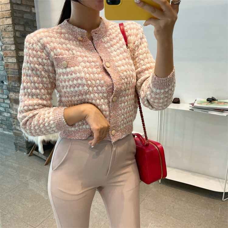 ラウンドネック シック きれいめ レトロ 大人気 カーディガン フリー ピンク拍卖