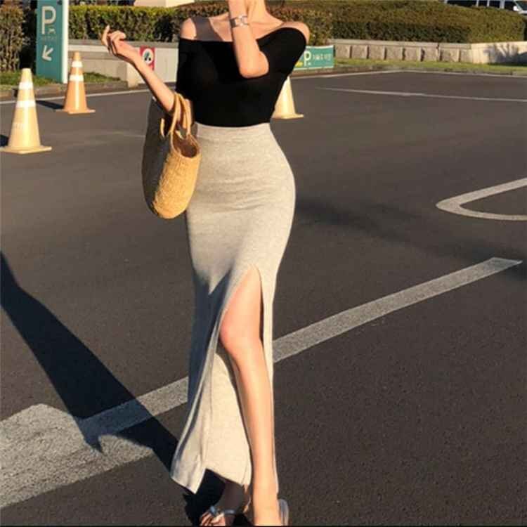 2色 新色入荷 スリット フィッシュテールスカート スリム セクシー スカート XS ブラック拍卖