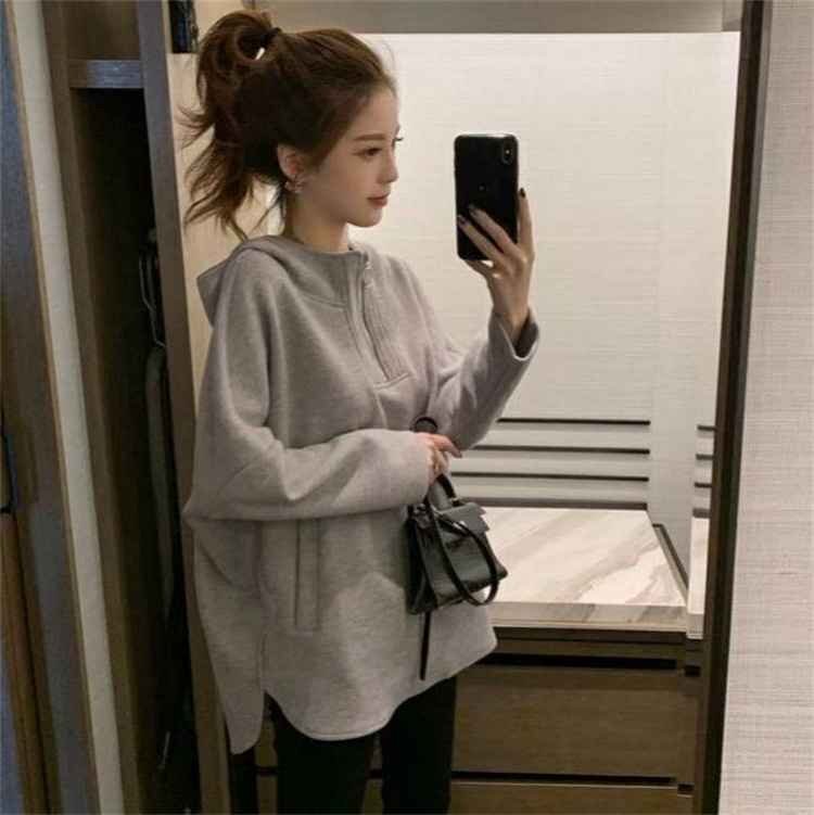 ハーフファスナー フード付きパーカー カジュアル レディース 大きいサイズあり S ピンク拍卖