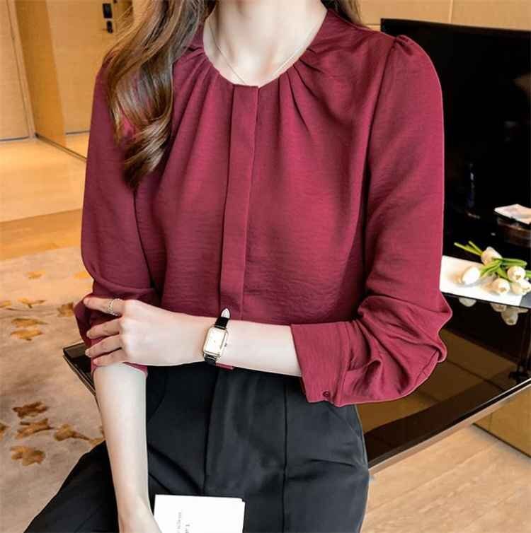 きれいめ おしゃれ ラウンドネック 大人気 シフォンブラウス 長袖 L オフホワイト(画像の色)拍卖