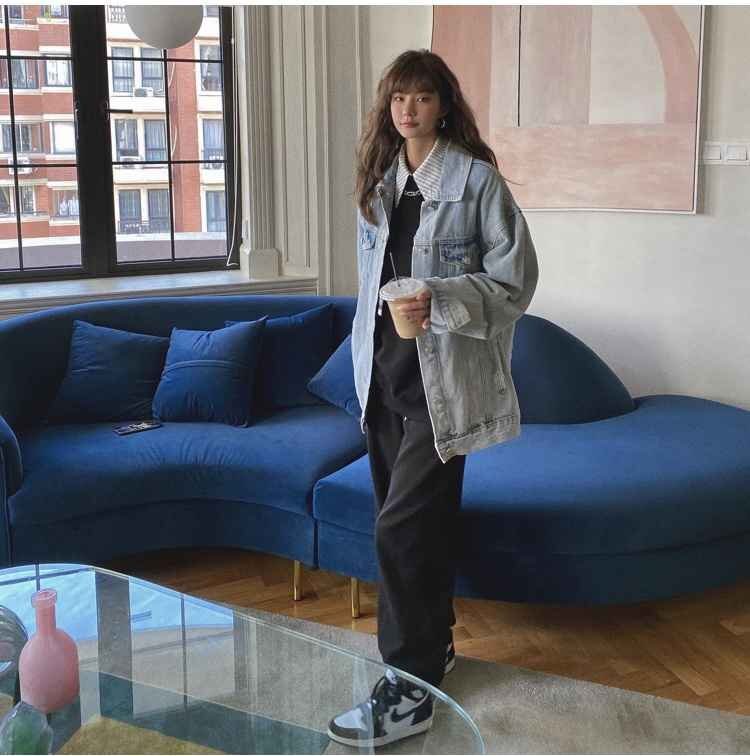 原宿風 レトロ デニムジャケット かわいい カジュアル S ブルー拍卖